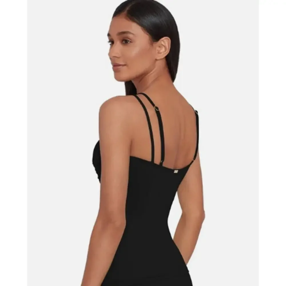 LAUREN RALPH LAUREN Double Strap Twist Tankini Top Size 4 Black Underwire NWT